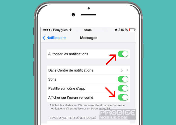 Autoriser l'affichage des notifications sur l'écran de verrouillage