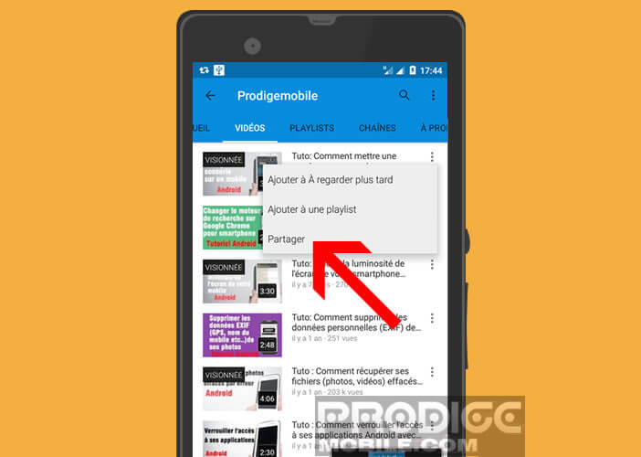 Partager une vidéo depuis l'application YouTube