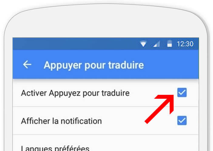 Activer l'option appuyer pour traduire