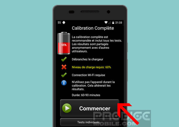 Lancer le calibrage de votre mobile Android