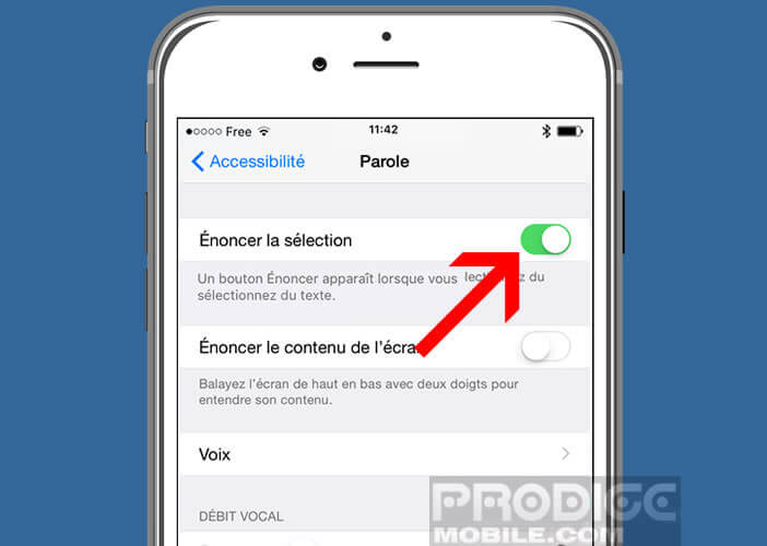 Activer l'option énoncer la sélection sur le smartphone d'Apple