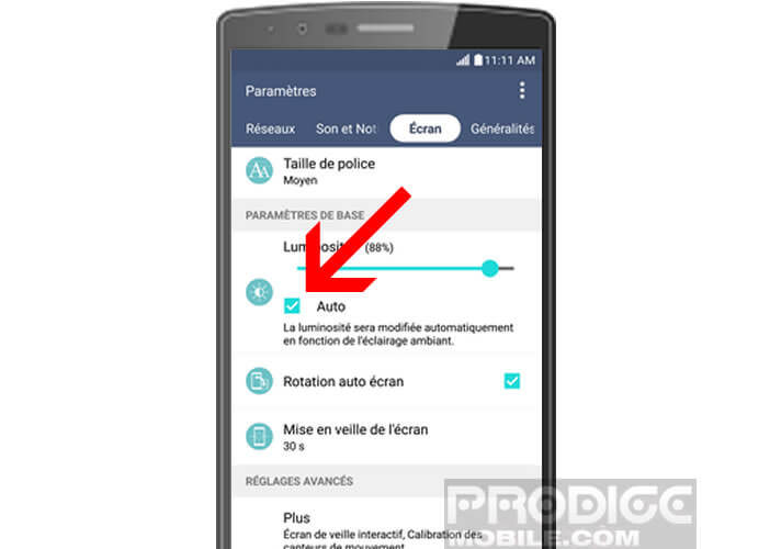 Luminosité automatique sur le LG G4