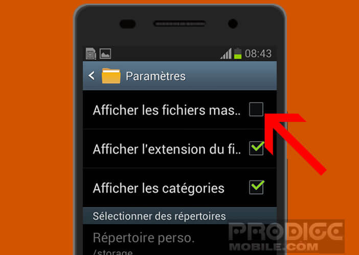 Activer la fonction fichiers masqués