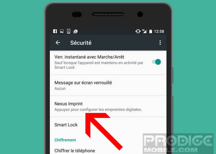 Lancer la configuration du lecteur biométrique d'un smartphone