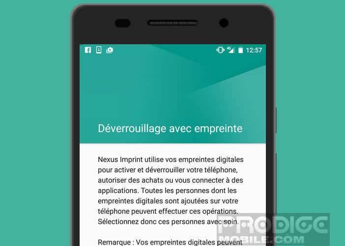 Activation de l'outil biométrique pour déverrouiller le mobile avec une empreinte