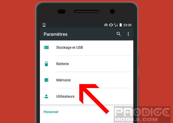 Ouvrir le menu mémoire sous Android Marshmallow