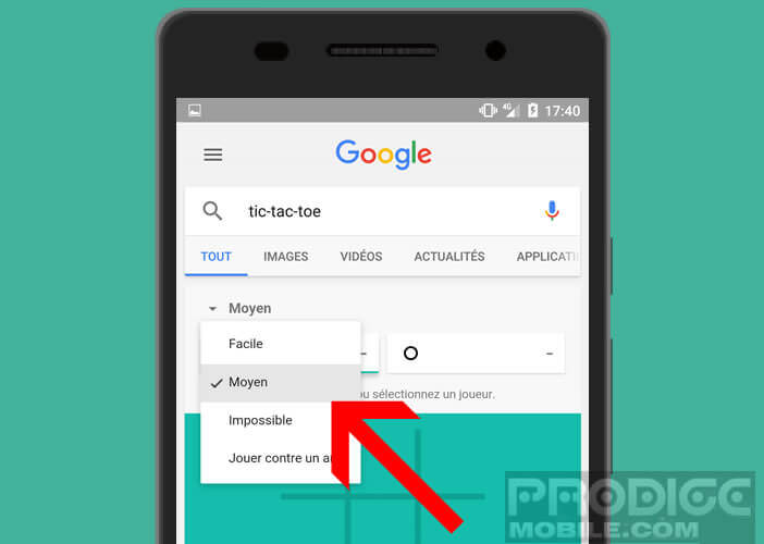 Régler le niveau de difficulté du morpion de Google