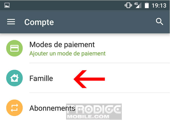 Activer le partage familial sur le Play Store