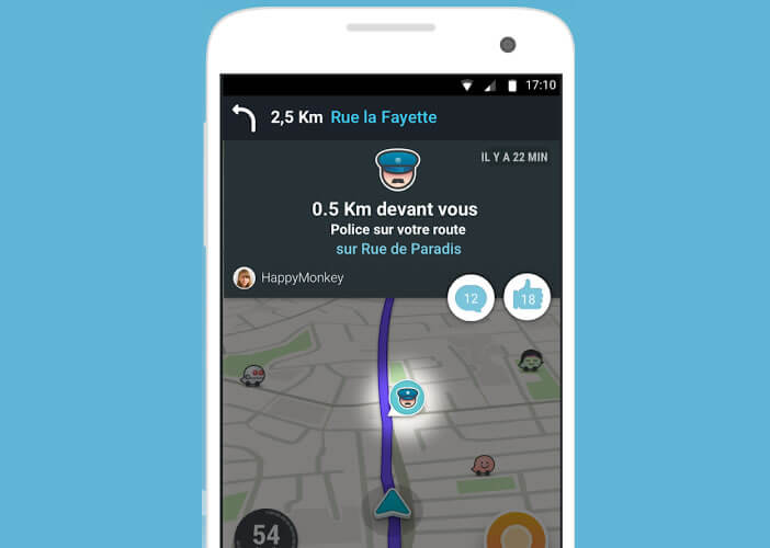 Waze informe la présence de contrôle routier effectué par la police