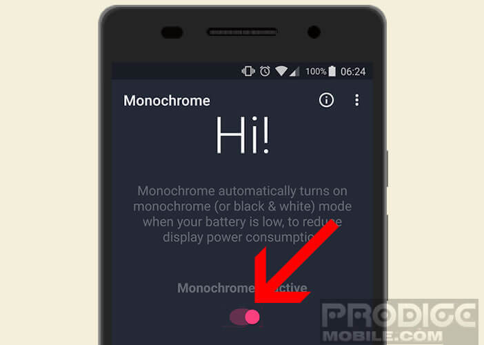 Activer le mode nuance de gris sur l'application monochrome