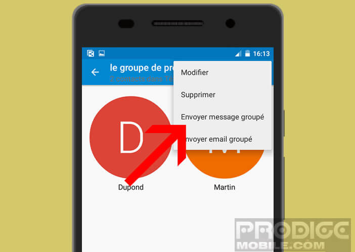 Envoyer un SMS groupé à une liste de contacts