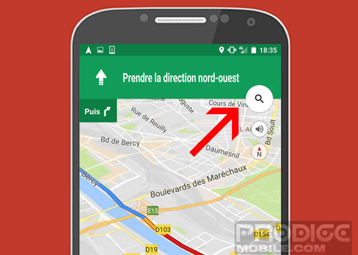 Cliquez sur l'icône en forme de loupe dans Google Maps
