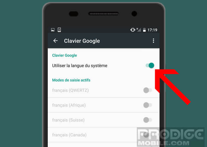 Utiliser la langue système pour le clavier Android