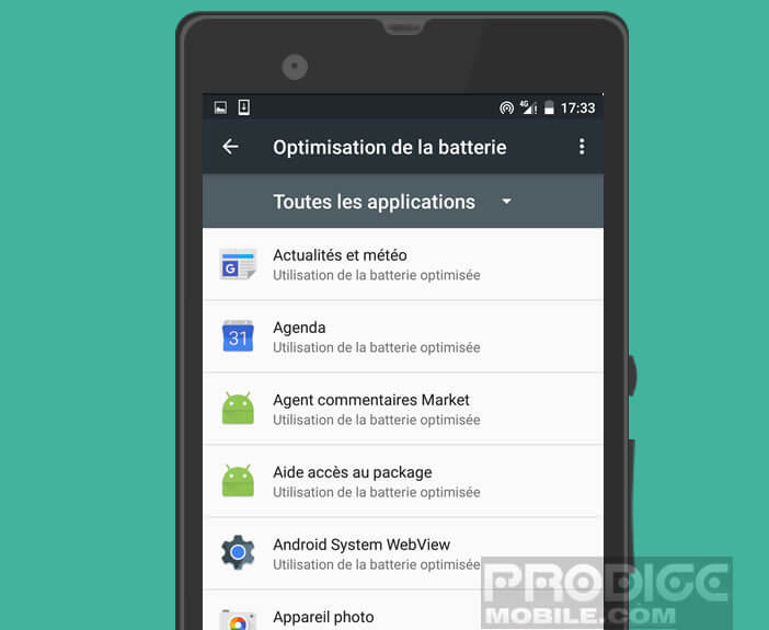 La liste des applications optimisées pour Doze