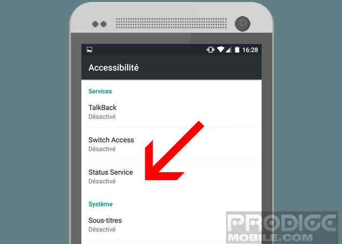 Autoriser Status Service dans les options d'accessibilité d'Android