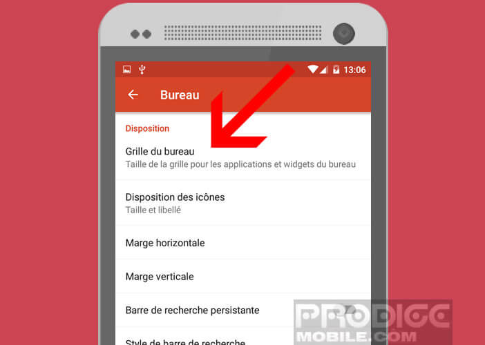 Modifier la grille du bureau d'un mobile Android