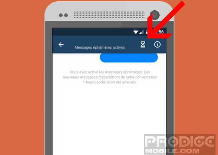 Cliquez sur le sablier pour activer l'autodestruction automatique de vos messages