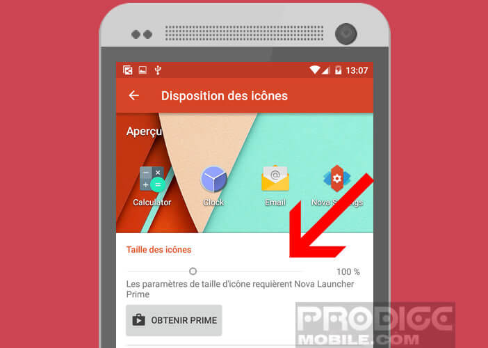 Modifier la taille des icônes avec Nova Launcher