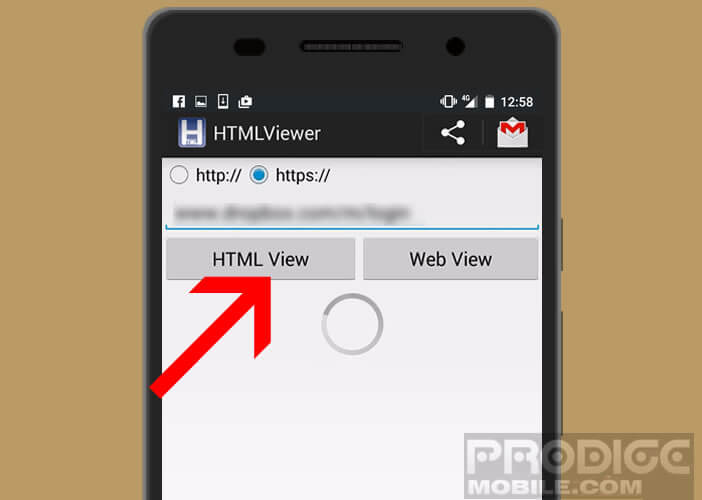 Cliquer sur le bouton HTML View pour afficher le code d'un site web