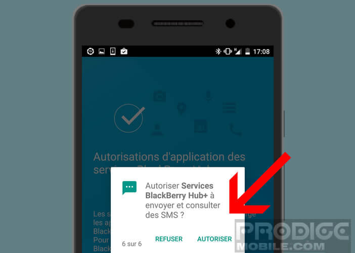 Autoriser Blackberry Hub à accéder à vos SMS