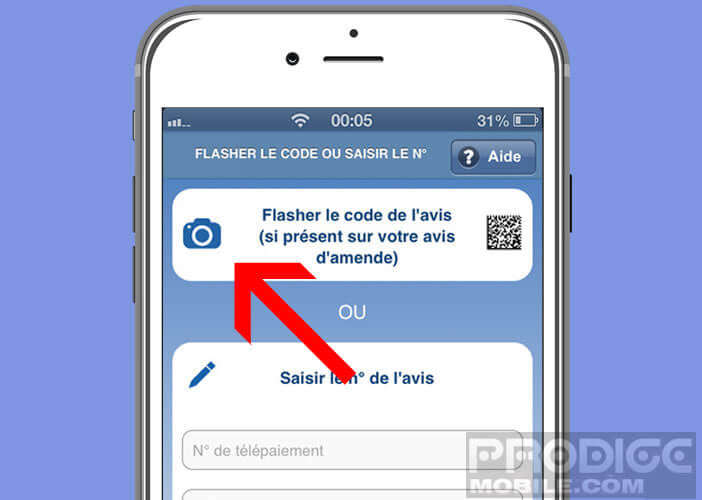 Flasher le code-barres figurant sur l'amende