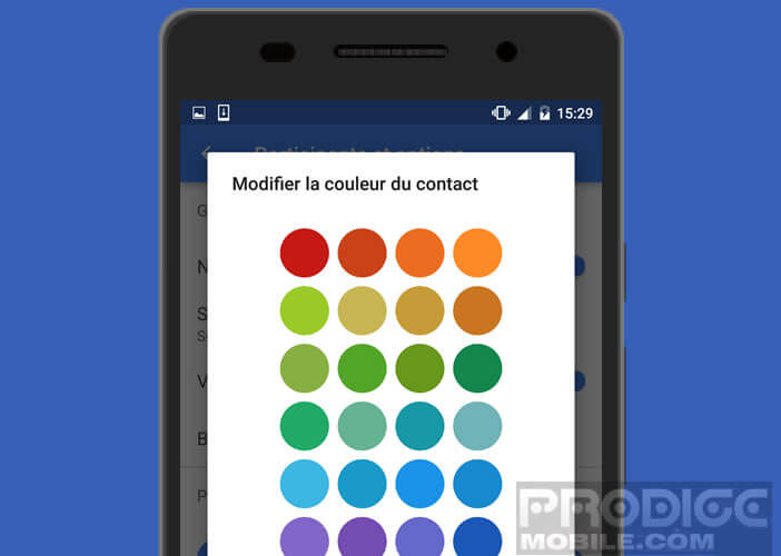 Palette de couleurs pour l'application SMS