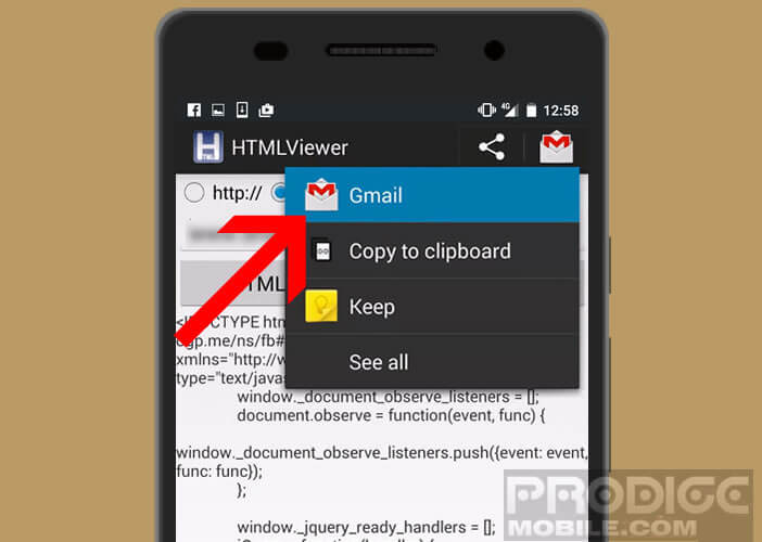 Envoyer par mail le code HTML d'une page web adaptée aux mobiles Android