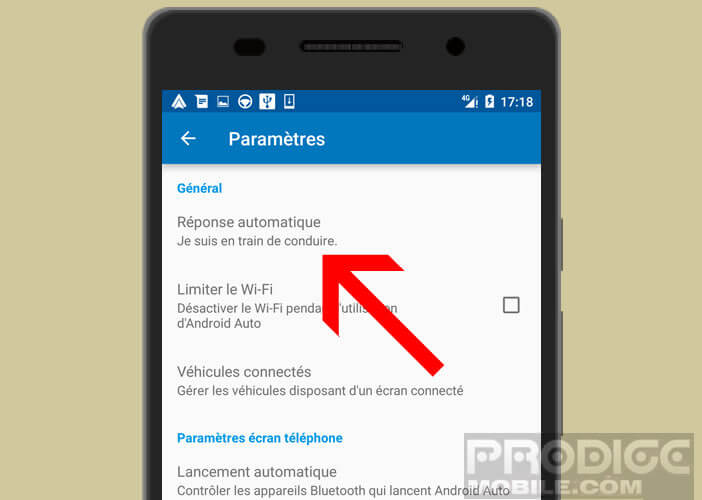 Personnaliser la réponse automatique dans Android Auto