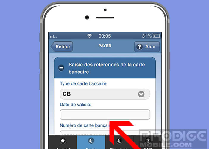 Saisir les informations de la carte bancaire