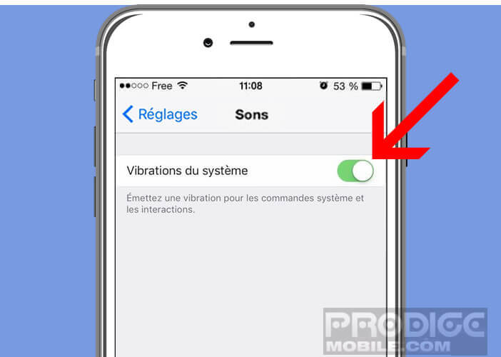 Désactiver l'option vibration système pour le bouton principal