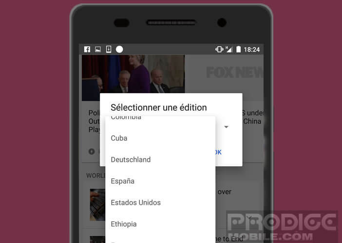 Modifier la langue de l'application de news