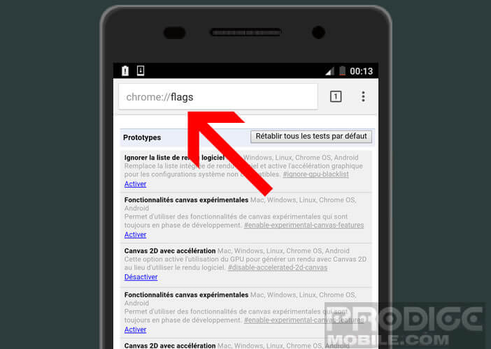 Activer les options cachées sur Google Chrome pour Android