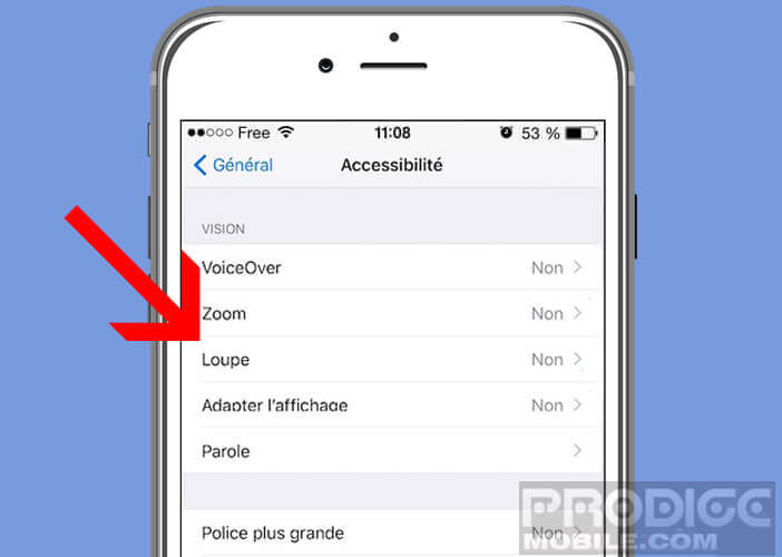 Ouvrez les paramètres d'accessibilité du mobile sous iOs