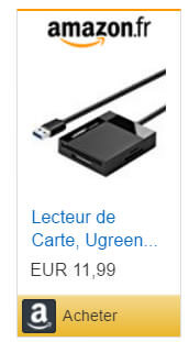 Lecteur de carte mémoire externe USB pour PC ou Mac