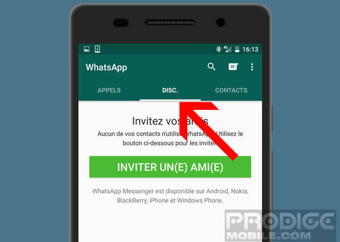 Cliquer sur l'onglet discussions dans votre appli de messagerie mobile