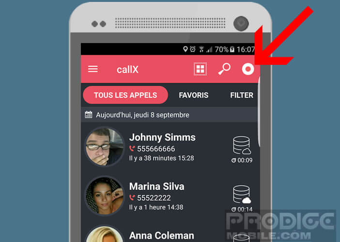 Modifier les options de l'application enregistrement d'appels