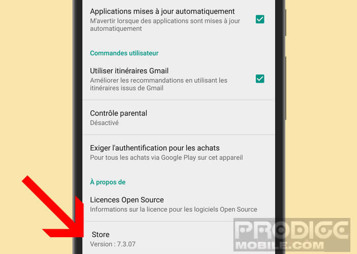 Vérifier la version du store installée sur votre Android