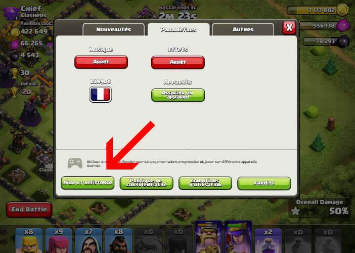 Retrouver un village perdu dans Clash of Clans via le support technique