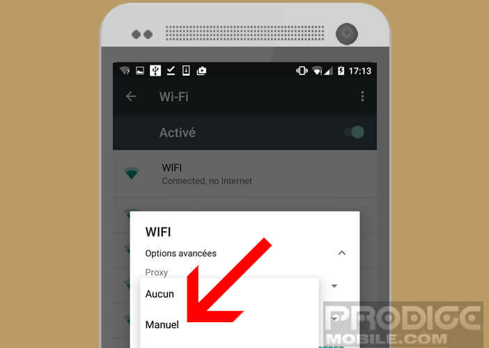 Lancer la configuration manuel du proxy sur Android