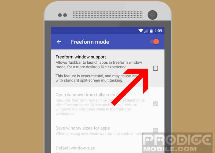 Lancer le mode multifenêtre en activant l'option Freeform Window Support