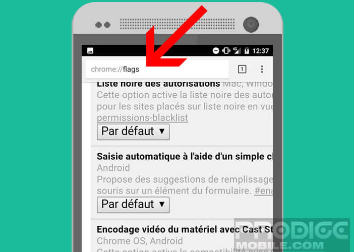 Lancer les options cachées de Chrome en tapant flags dans la barre d'URL