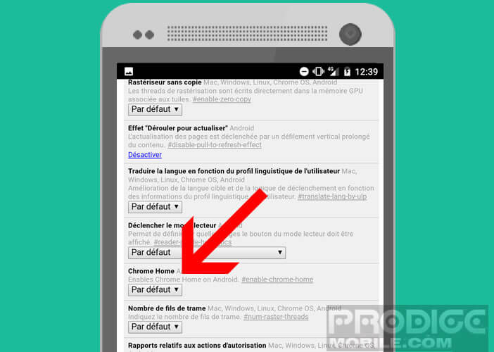 Activer l'option Chrome Home Android