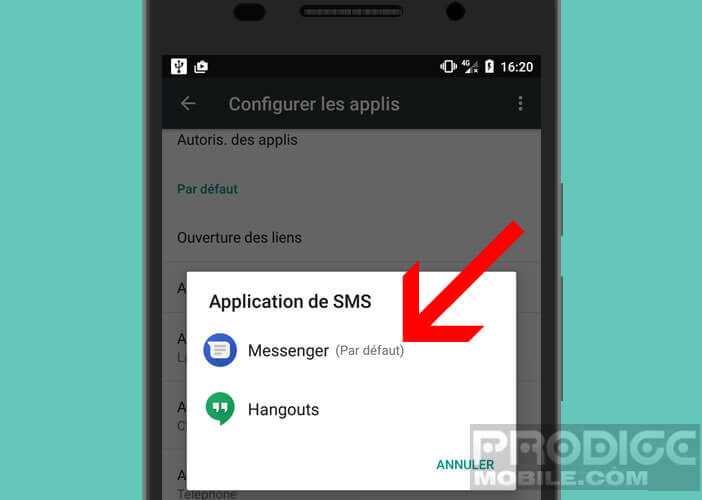 Définir un gestionnaire de SMS par défaut