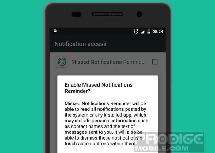 Autoriser Missed Notifications Reminder a accéder à vos notifications