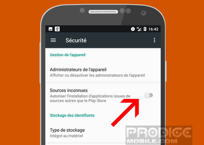 Activer l'option permettant d'installer des applis de sources inconnues