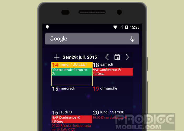 Le Widget permet de consulter votre planning depuis le bureau d'Android