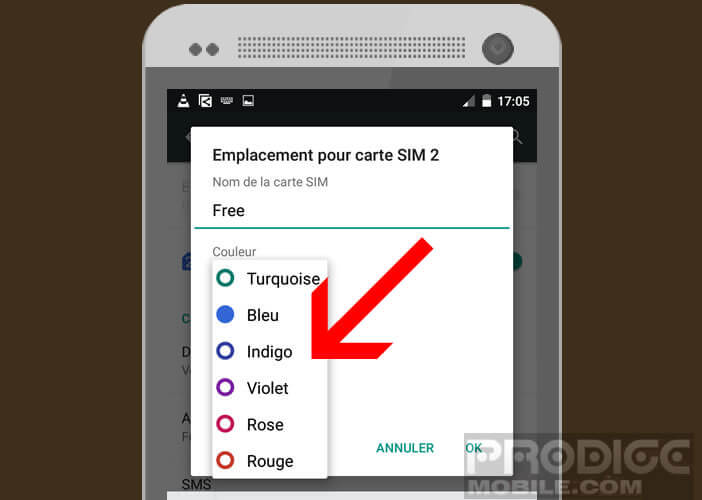 Modifier la couleur attribué à une carte SIM