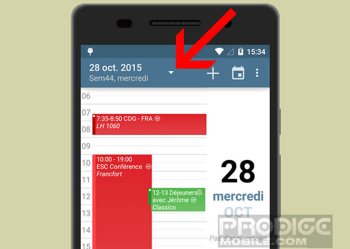 Ouvrez le menu d'options de aCalendar