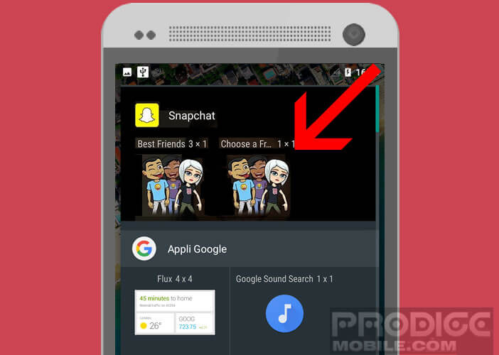 Placez le widget Friend de Snpachat sur la home de votre mobile