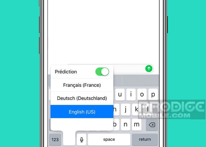 L'outil prédiction d'iOs analyse la langue que vous utilisez